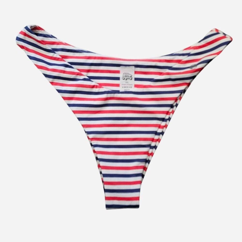 red blue white striped high cut cheeky thong bikini bottoms